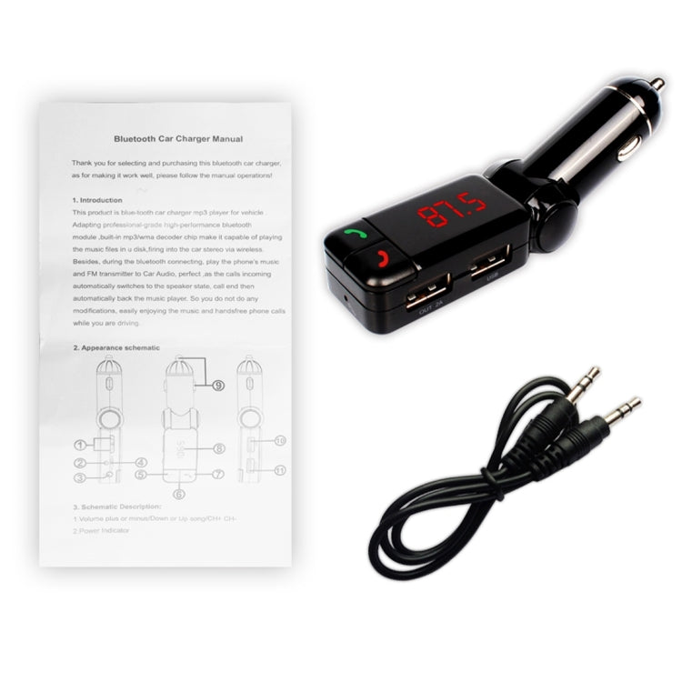 BC-06 Bluetooth Car Kit FM Transmitter Car MP3 Player with LED Display 2 USB Charger & Handsfree Function(Black) - Bluetooth Car Kits by buy2fix | Online Shopping UK | buy2fix