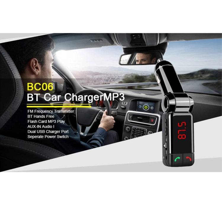 BC-06 Bluetooth Car Kit FM Transmitter Car MP3 Player with LED Display 2 USB Charger & Handsfree Function(Black) - Bluetooth Car Kits by buy2fix | Online Shopping UK | buy2fix