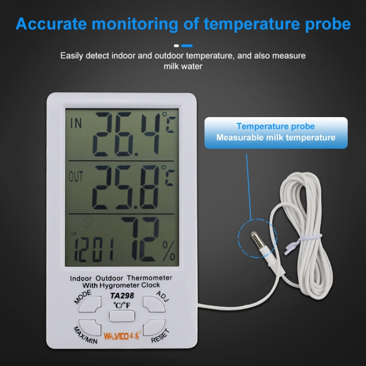 TA298 Digital LCD Humidity / Hygrometer and Thermometer with Extra Sensor Cable - Indoor Thermometer by buy2fix | Online Shopping UK | buy2fix