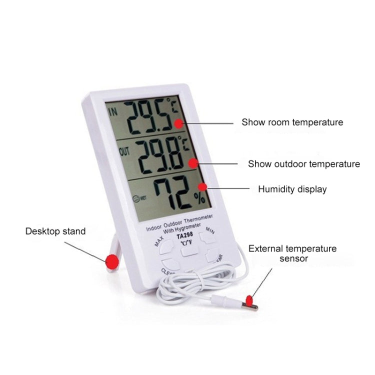 TA298 Digital LCD Humidity / Hygrometer and Thermometer with Extra Sensor Cable - Indoor Thermometer by buy2fix | Online Shopping UK | buy2fix