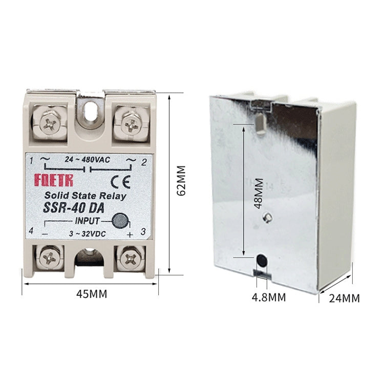 SSR-40DA AC 24-480V Solid State Relay for PID Temperature Controller, Input: DC 3-32V - Relays by buy2fix | Online Shopping UK | buy2fix