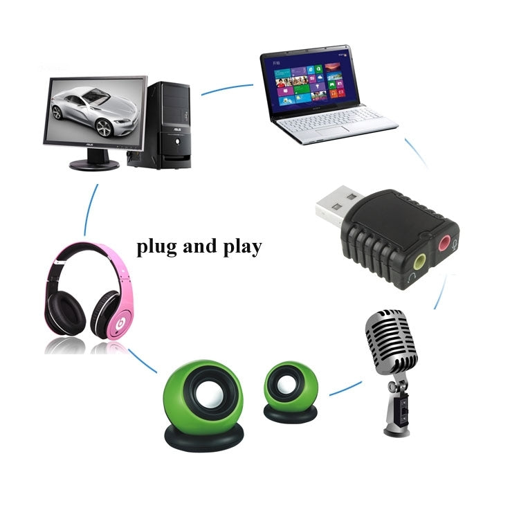 USB 2.0 Stereo Sound Adapter, External Power Not Required(Black) by buy2fix