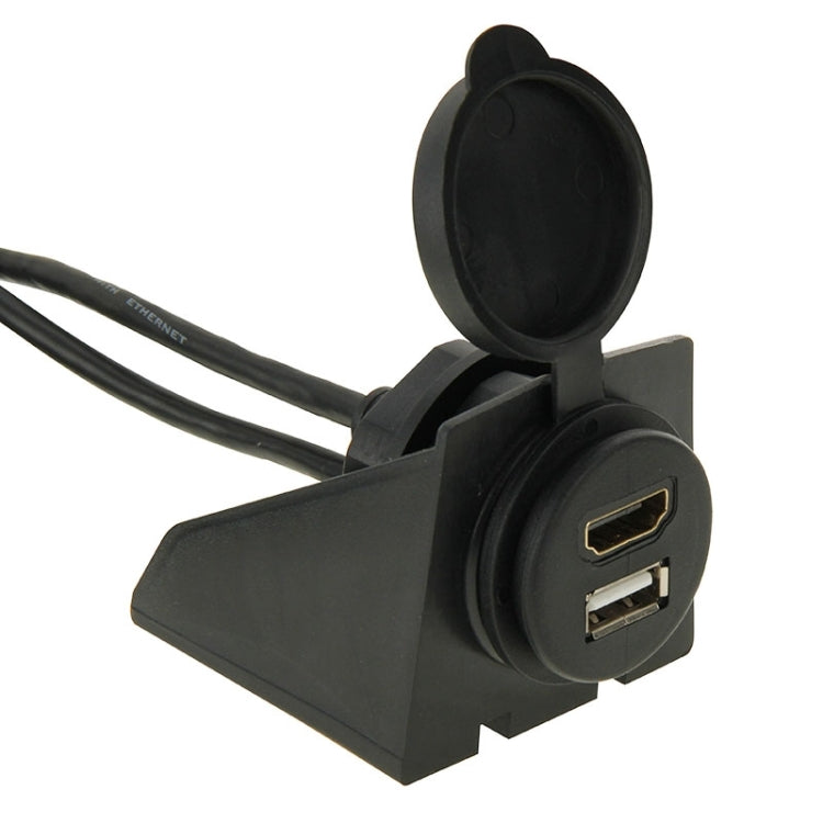 USB 2.0 & Micro HDMI (Type-D) Male to USB 2.0 & HDMI (Type-A) Female Adapter Cable with Car Flush Mount, Length: 2m - DIY Cables by buy2fix | Online Shopping UK | buy2fix