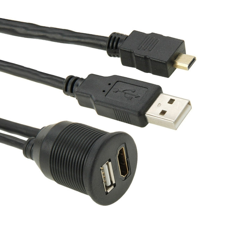 USB 2.0 & Micro HDMI (Type-D) Male to USB 2.0 & HDMI (Type-A) Female Adapter Cable with Car Flush Mount, Length: 2m - DIY Cables by buy2fix | Online Shopping UK | buy2fix
