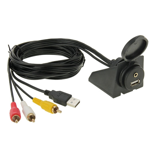 USB 2.0 & 3 RCA Male to USB 2.0 & 3.5mm Female Adapter Cable with Car Flush Mount, Length: 2m by buy2fix