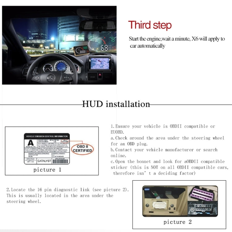X6 3.5 inch Car OBDII / EUOBD HUD Vehicle-mounted Head Up Display Security System, Support Speed & Water Temperature & Speed Alarm & Fuel Consumption & Battery Voltage, etc. by buy2fix