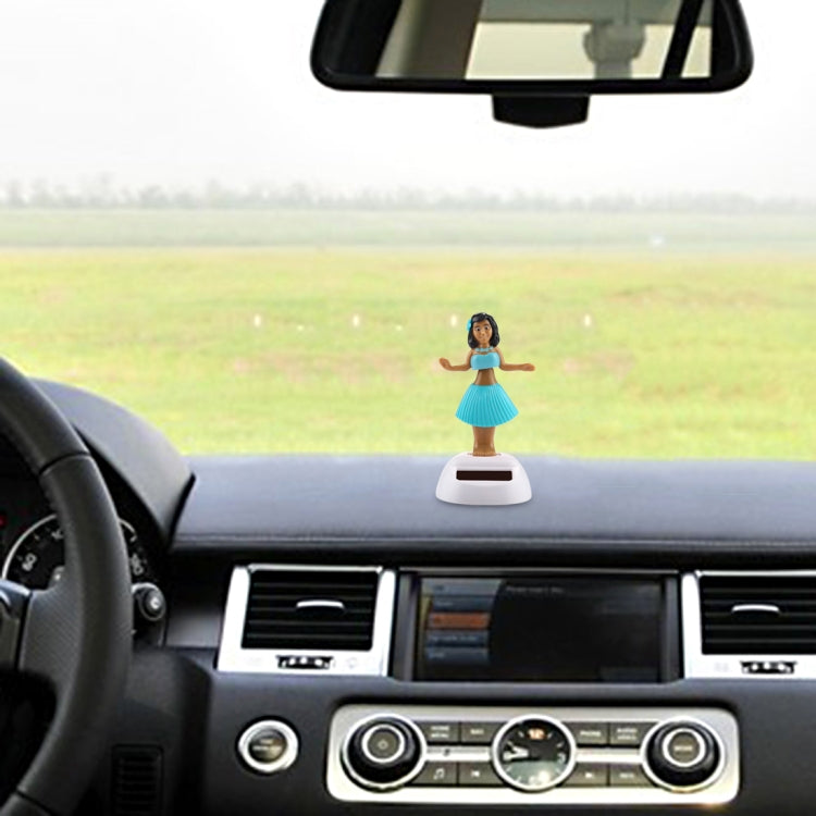 Solar Powered Bobble Head Dancing Toy Car Decoration Ornament Cute Hula Princess(Blue) by buy2fix