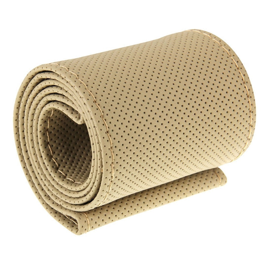 PU Leather Steering Wheel Cover With Needle and Thread, Size: 54x10.5cm (Beige) by buy2fix