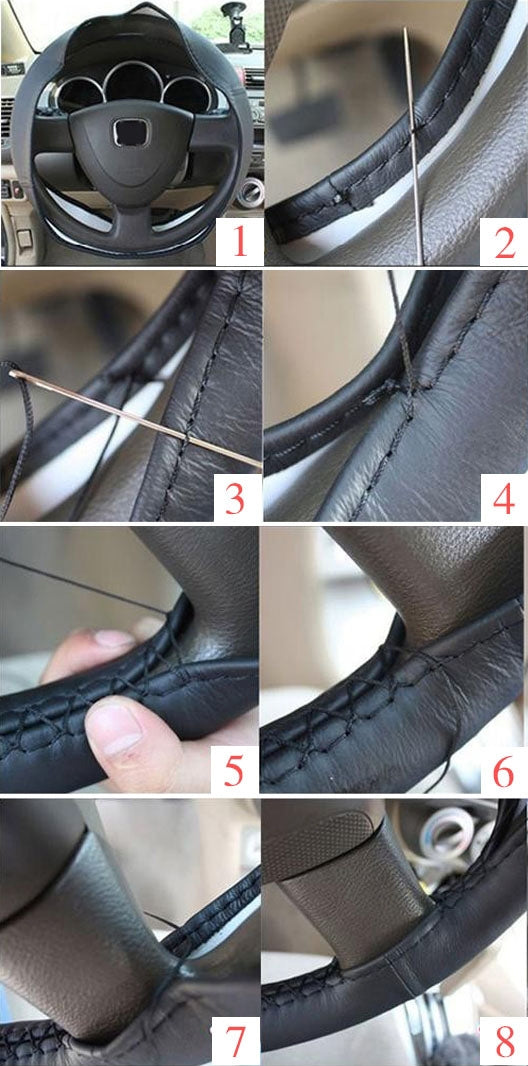 PU Leather Steering Wheel Cover With Needle and Thread, Size: 54x10.5cm (Beige) by buy2fix