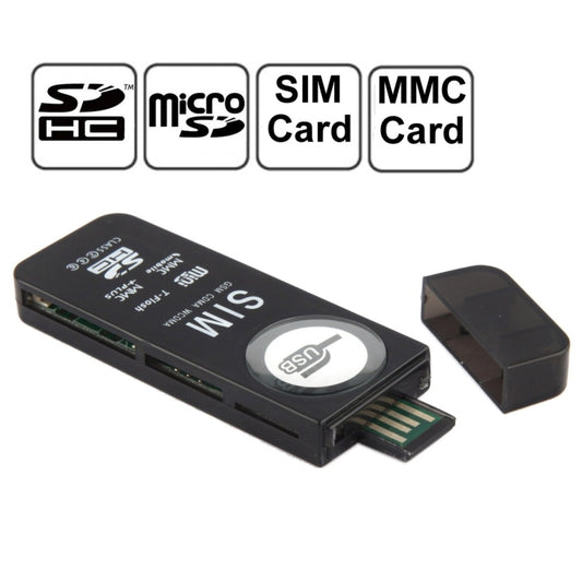 USB Universal Card Reader, Support SD / MMC /SIM / TF Card(Black) - by buy2fix | Online Shopping UK | buy2fix
