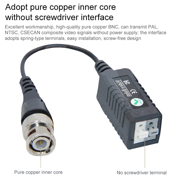 CCTV Via Twisted Pairs Passive UTP Video Transceiver(Black) - Video Balun by buy2fix | Online Shopping UK | buy2fix