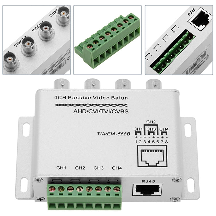 UTP 4 Channel Passive Video Balun Transceiver(Silver) - Video Balun by buy2fix | Online Shopping UK | buy2fix