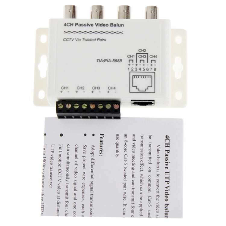 4 CH Passive UTP Video Balun / CCTV Via Twisted Pairs - Video Balun by buy2fix | Online Shopping UK | buy2fix