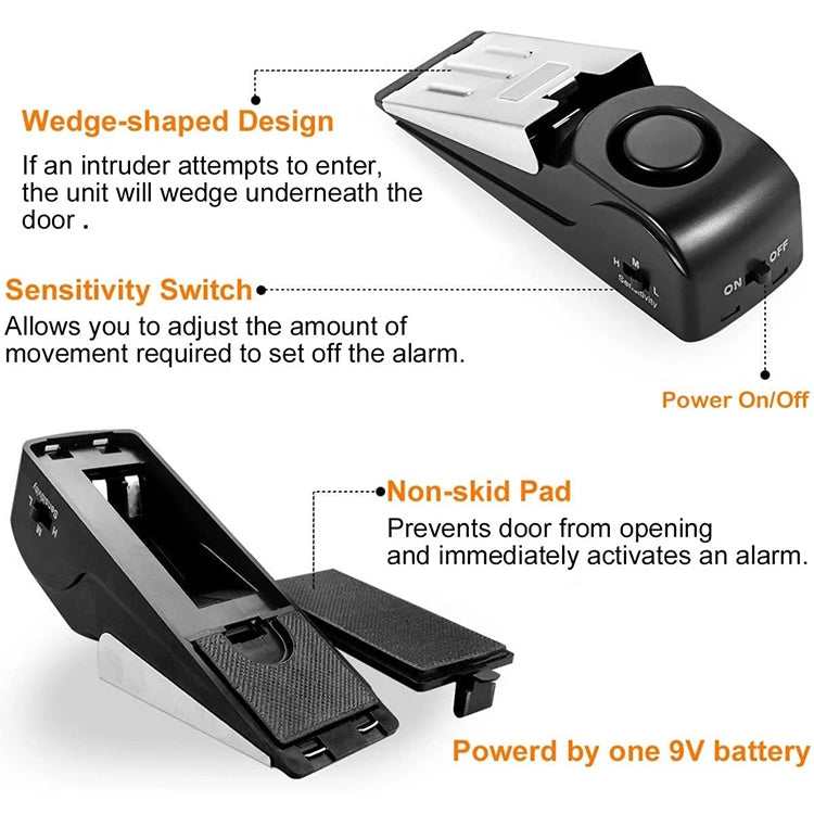 HH-MD001 Door Stop Wedge Alarm for Home and Travel(Black) - Door Window Alarm by buy2fix | Online Shopping UK | buy2fix
