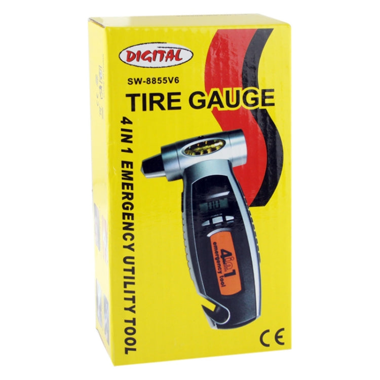4 in 1 (Digital Tire Gauge + Flashlight + Emergency Hammer + Emergency Seat Belt Cutter) Emergency Utility Tool(Silver) - Tire Pressure Gauges by buy2fix | Online Shopping UK | buy2fix