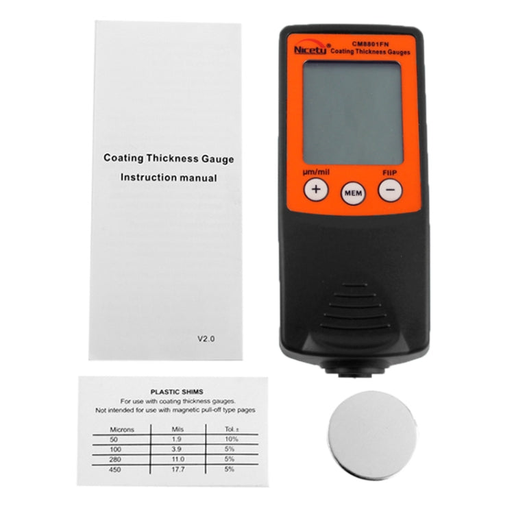 NICETY Coating Thickness Gauge for Measurement of Non-magnetic Coatings on Ferromagnetic Substrates and Electrically Non-conductive Coating on Non-ferrous Metals (CM8801FN) - Coating Thickness Gauge by buy2fix | Online Shopping UK | buy2fix