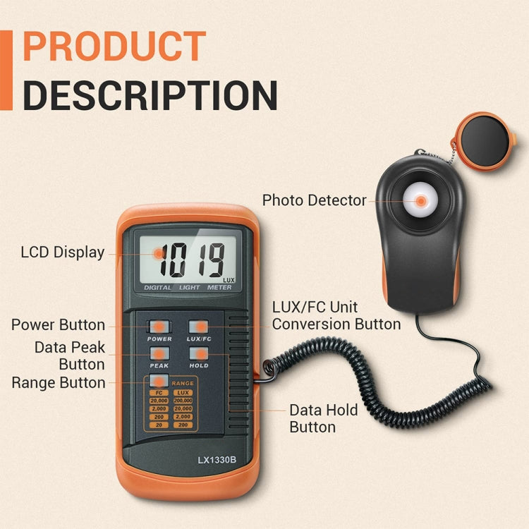 Digital Light Meter, Measuring Range: 0.1-200000 Lux - Light & Sound Meter by buy2fix | Online Shopping UK | buy2fix