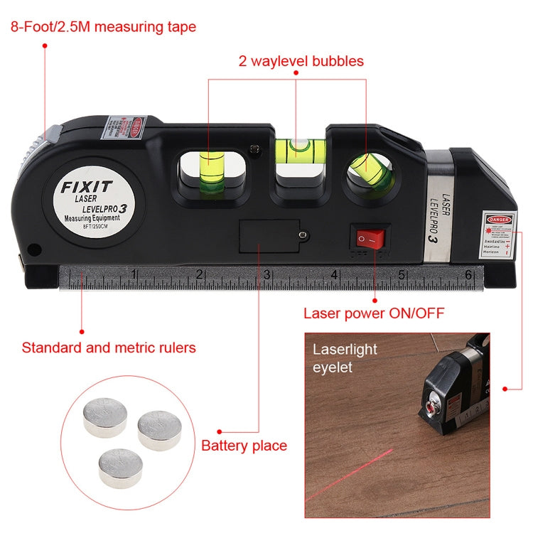 Laser Level with Tape Measure Pro 3 (250cm), LV-03(Black) - Laser Rangefinder by buy2fix | Online Shopping UK | buy2fix