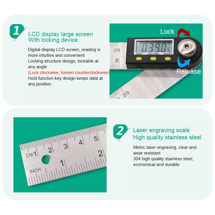 300mm 2-in1 Digital Angle Finder Meter Protractor Goniometer Ruler - Measuring Tools by buy2fix | Online Shopping UK | buy2fix