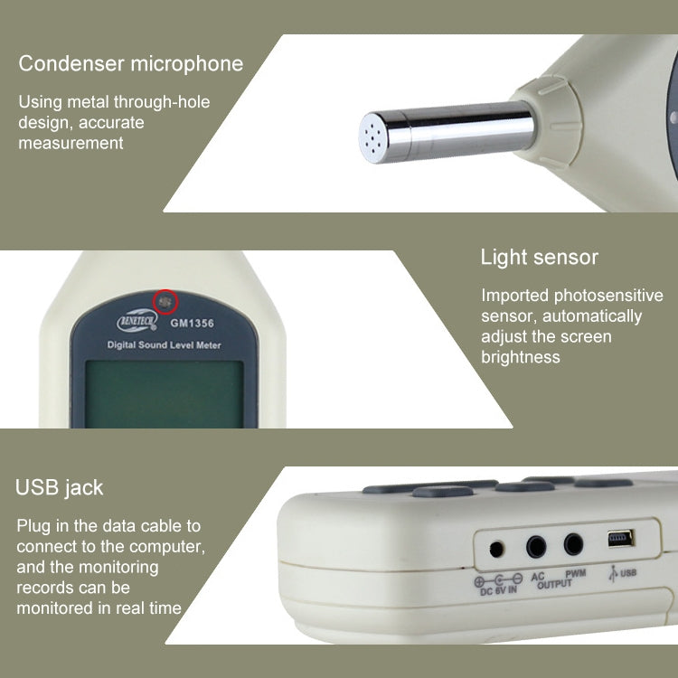 Digital Sound Level Meter with USB Port(Range: 30dB~130dB)(Beige) - Light & Sound Meter by buy2fix | Online Shopping UK | buy2fix