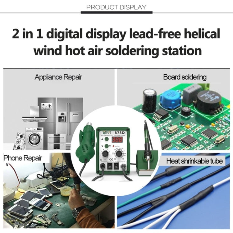 BEST BST-878D 2 in 1 AC 220V 700W LED Displayer Helical Wind Adjustable Temperature Unleaded Hot Air Gun + Solder Station & Soldering Iron(Blue) - Heat Guns by BEST | Online Shopping UK | buy2fix