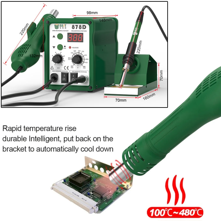 BEST BST-878D 2 in 1 AC 220V 700W LED Displayer Helical Wind Adjustable Temperature Unleaded Hot Air Gun + Solder Station & Soldering Iron, EU Plug(Blue) - Heat Guns by BEST | Online Shopping UK | buy2fix