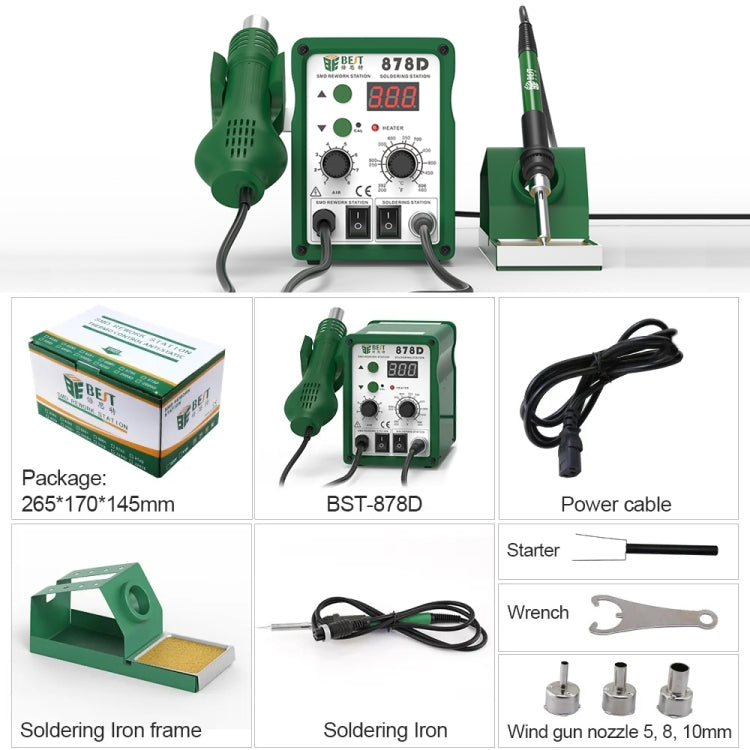 BEST BST-878D 2 in 1 AC 220V 700W LED Displayer Helical Wind Adjustable Temperature Unleaded Hot Air Gun + Solder Station & Soldering Iron, EU Plug(Blue) - Heat Guns by BEST | Online Shopping UK | buy2fix