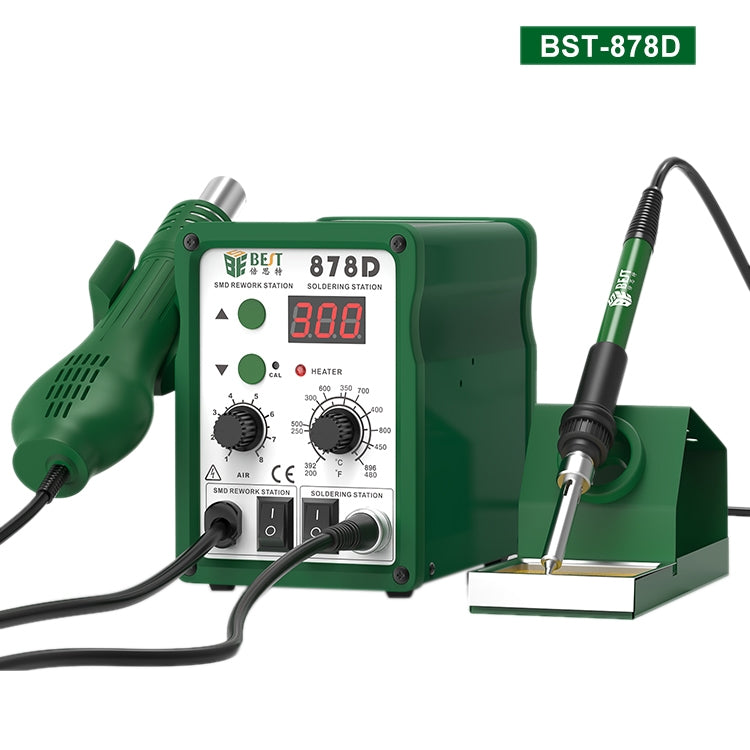 BEST BST-878D 2 in 1 AC 220V 700W LED Displayer Helical Wind Adjustable Temperature Unleaded Hot Air Gun + Solder Station & Soldering Iron, EU Plug(Blue) - Heat Guns by BEST | Online Shopping UK | buy2fix