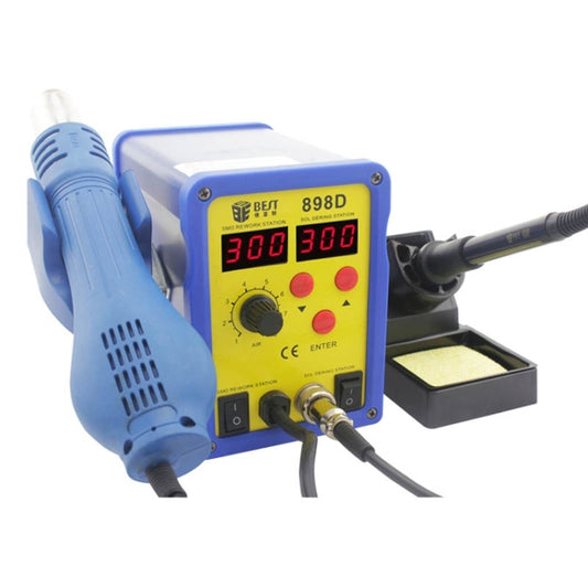 BEST BST-898D 2 in 1 AC 220V 720W LED Displayer Helical Wind Adjustable Temperature Unleaded Hot Air Gun + Solder Station & Soldering Iron, EU Plug(Blue) by BEST
