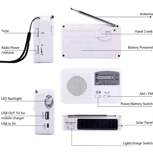 Multi-function Portable Solar / Cranked Dynamo Power LED Flashlight with AM/FM Radio & Mobile Phone Charger by buy2fix