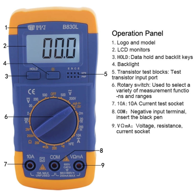 BEST BST- B830L 9V LCD Screen Display Digital Multimeter - Digital Multimeter by BEST | Online Shopping UK | buy2fix