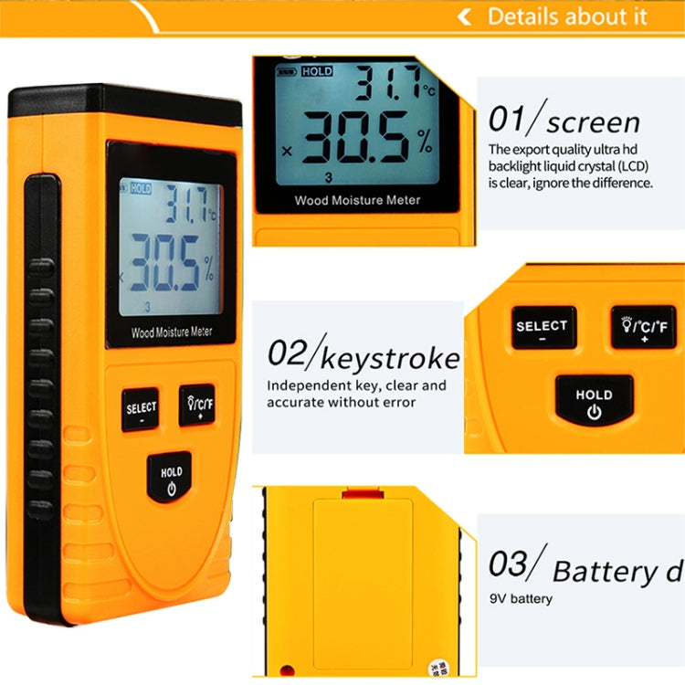 GM630 Digital Wood Moisture Meter with LCD(Orange) - PH & Moisture Meter by buy2fix | Online Shopping UK | buy2fix