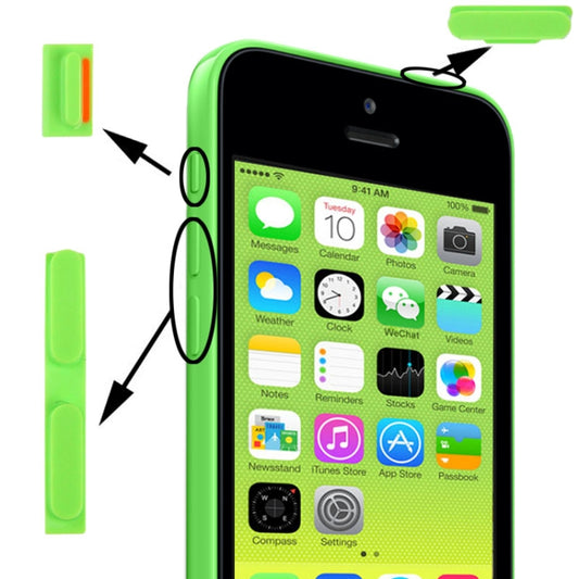3 in 1 Mute Button + Power Button + Volume Button for iPhone 5C(Green) by buy2fix