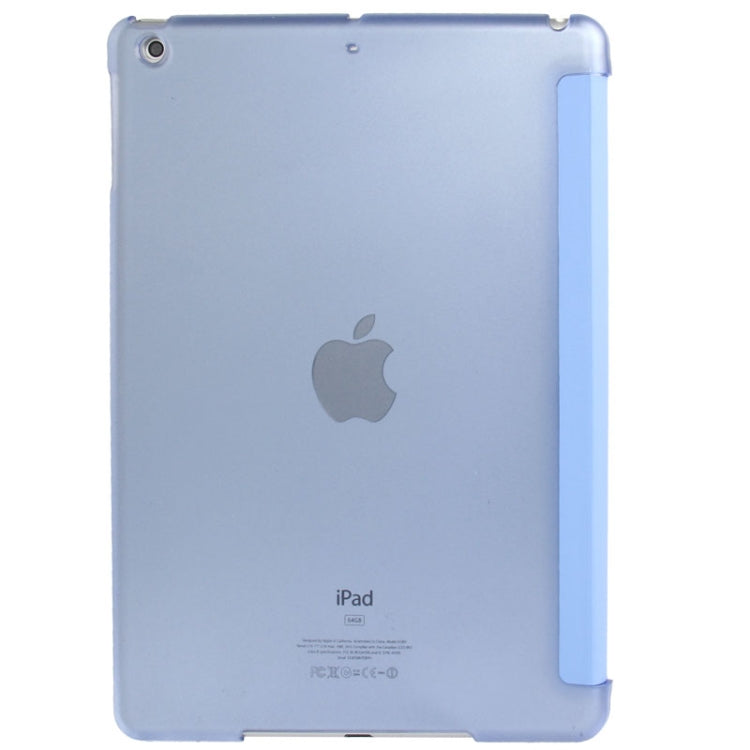 3-folding Leather Cover Frosted Plastic Case with Holder & Sleep / Wake-up Function for iPad Air (Blue) - by buy2fix | Online Shopping UK | buy2fix