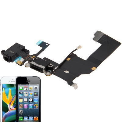 Original Tail Connector Charger Flex Cable + Headphone Audio Jack Ribbon Flex Cable for iPhone 5(Black) by buy2fix