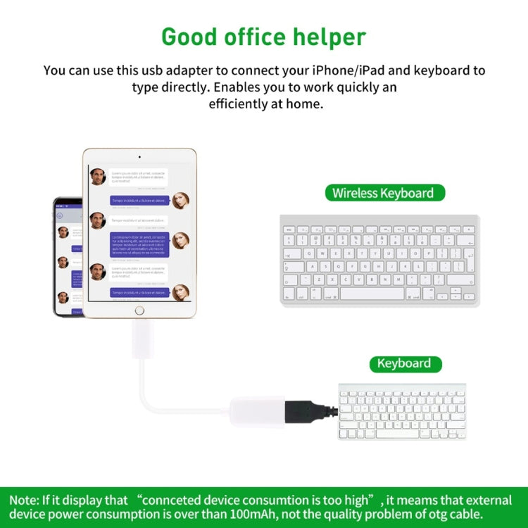 USB Female to 8pin Male OTG Adapter Cable, Support iOS 10.2 and Below, Length: 18cm(White) - Apple Accessories by buy2fix | Online Shopping UK | buy2fix