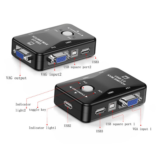 KVM-21UA 2 Ports USB KVM Switch Box with Control Button for PC Keyboard Mouse Monitor(Black) by buy2fix