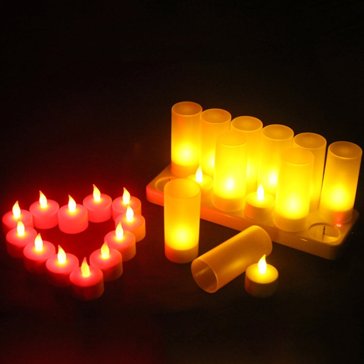 12 PCS Flameless LED Tealight Flicker Candle Light, Rechargeable Home Decoration Light with Charging Board - Holiday Lights by buy2fix | Online Shopping UK | buy2fix