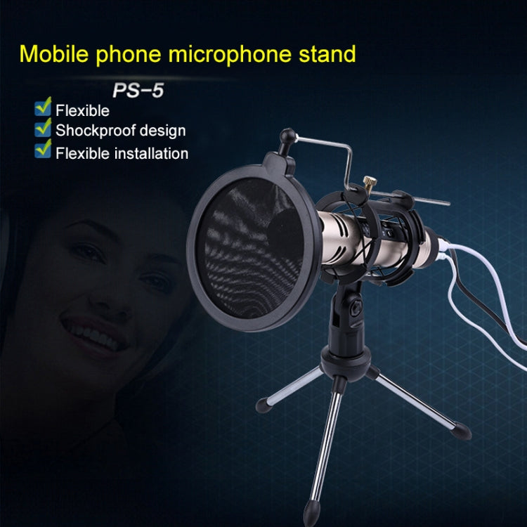 PS-5 Universal Live Broadcast Bracket Tripod Holder with Anti-spray Net & Microphone Clip & Shockproof Clip, For iPhone, Galaxy, Sony, Lenovo, HTC, Huawei, and other Smartphones - Stand by buy2fix | Online Shopping UK | buy2fix