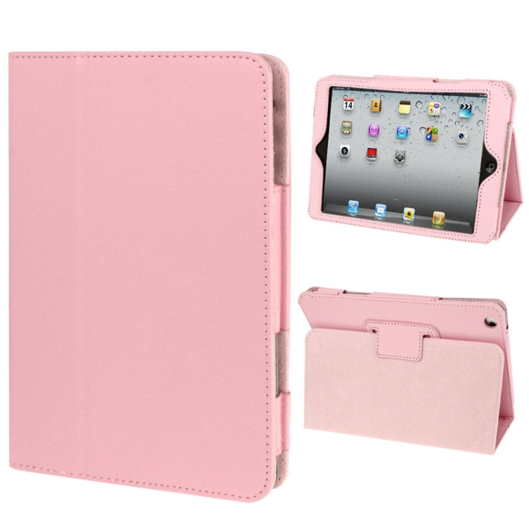 2-fold Litchi Texture Flip Leather Case with Holder Function for iPad mini 1 / 2 / 3(Pink) - iPad Mini 3 & 2 & 1 Cases by buy2fix | Online Shopping UK | buy2fix