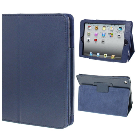 2-fold Litchi Texture Flip Leather Case with Holder Function for iPad mini 1 / 2 / 3(Navy Blue) by buy2fix