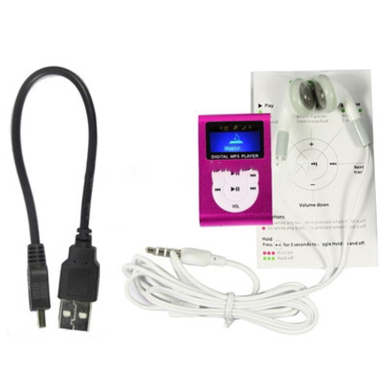 TF / Micro SD Card Slot MP3 Player with LCD Screen, Metal Clip(Magenta) - MP3 Player by buy2fix | Online Shopping UK | buy2fix