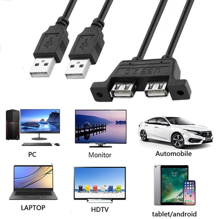 2 USB 2.0 Male to 2-port USB 2.0 Female with 2 Screw Holes Extension Cable, Length: 50cm by buy2fix