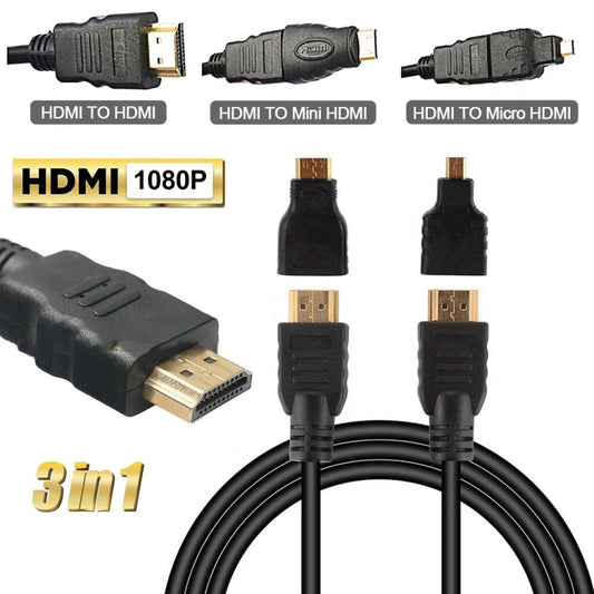 3 in 1 Full HD 1080P HDMI Cable Adaptor Kit (1.5m HDMI Cable + HDMI to Mini HDMI Adaptor + HDMI to Micro HDMI Adaptor) by buy2fix