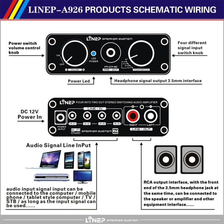 A926 Four-In Two-Out Signal Amplifying Switcher(Black) - by buy2fix | Online Shopping UK | buy2fix