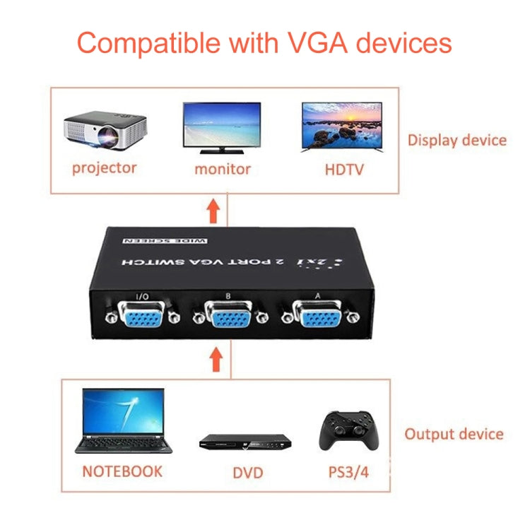 2 Port VGA Switch Box, 2 In 1 Out For LCD PC TV Monitor - HD15 (FJ-15-2C)(Black) - VGA Converter by buy2fix | Online Shopping UK | buy2fix