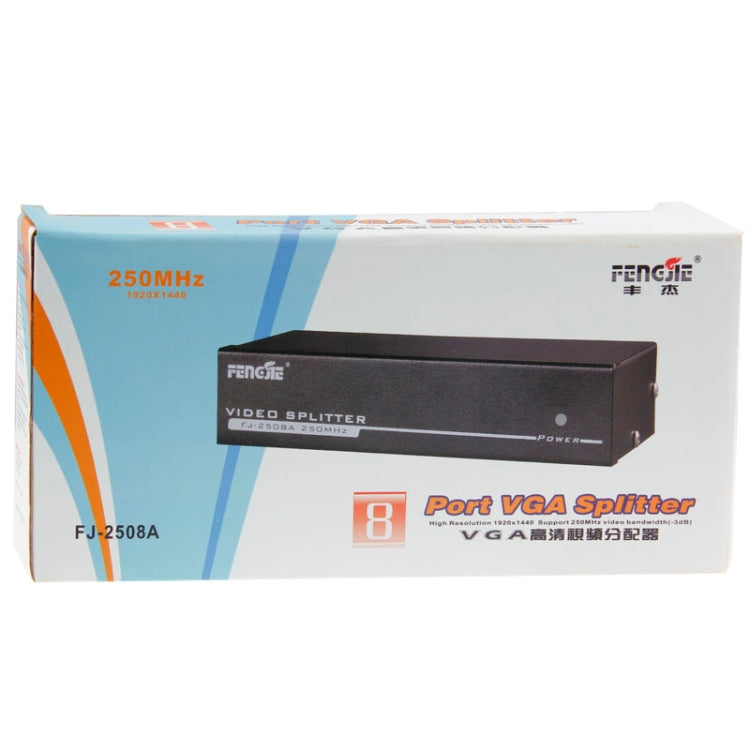 FJ-2508A 8 Port VGA Video Splitter High Resolution 1920 x 1440 Support 250MHz Video Bandwidth - VGA Splitters by buy2fix | Online Shopping UK | buy2fix