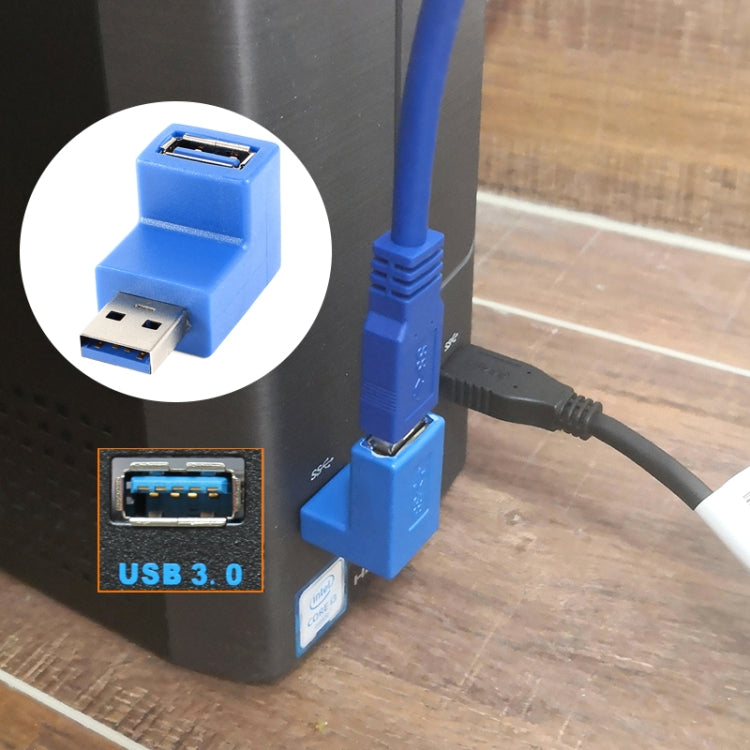 USB 3.0 AM to USB 3.0 AF Cable Adapter with 90 Degree Angle (Blue) by buy2fix