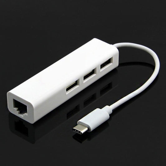 Type-C to 3 x USB and RJ45 Multi-function Adapter, Length: 13cm(White) by buy2fix