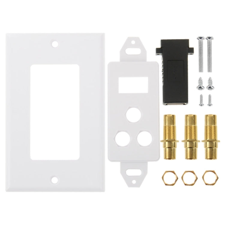 USB 2.0 Female Plug + 3 RCA Female Plugs Wall Plate Panel - Consumer Electronics by buy2fix | Online Shopping UK | buy2fix